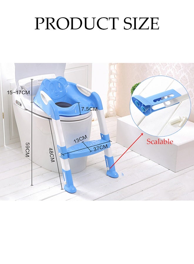 DUNISO Potty Training Seat with Step，Adjustable Potty Training Toilet Seat with Pedal and Handle，Anti-Slip，Lightweight，for Boys Girls，Blue - Image 2