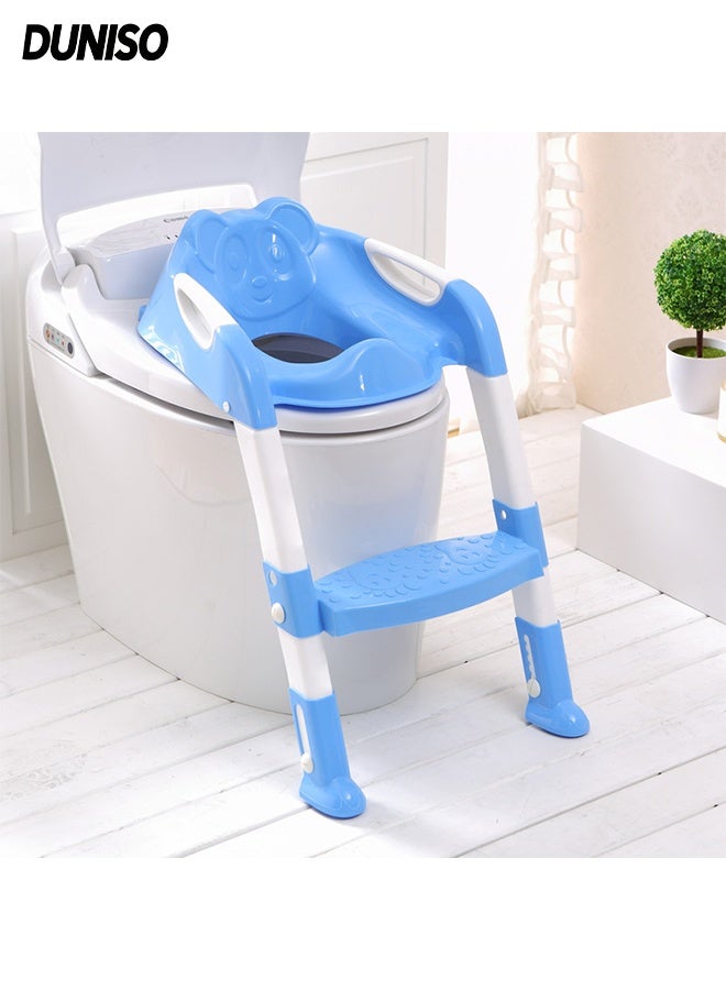 DUNISO Potty Training Seat with Step，Adjustable Potty Training Toilet Seat with Pedal and Handle，Anti-Slip，Lightweight，for Boys Girls，Blue - Image 1