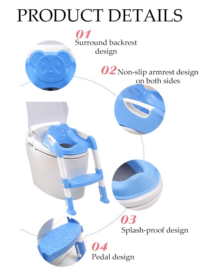 DUNISO Potty Training Seat with Step，Adjustable Potty Training Toilet Seat with Pedal and Handle，Anti-Slip，Lightweight，for Boys Girls，Blue - Image 3