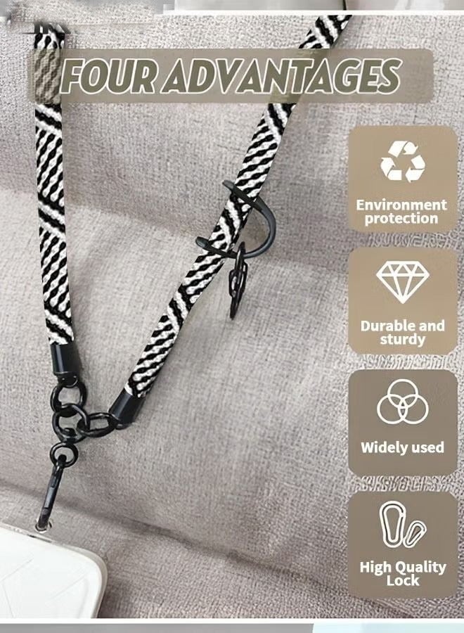 Universal Crossbody Cell Phone Lanyard Crossbody Rope Around the Neck Wrist Strap, Adjustable Soft Nylon Shoulder Phone Strap for Most Smartphone Case Headset Keychain Offices ID - Black/White  - Image 3