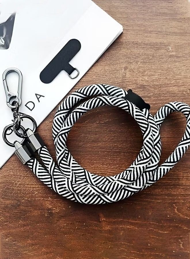 Universal Crossbody Cell Phone Lanyard Crossbody Rope Around the Neck Wrist Strap, Adjustable Soft Nylon Shoulder Phone Strap for Most Smartphone Case Headset Keychain Offices ID - Black/White  - Image 5