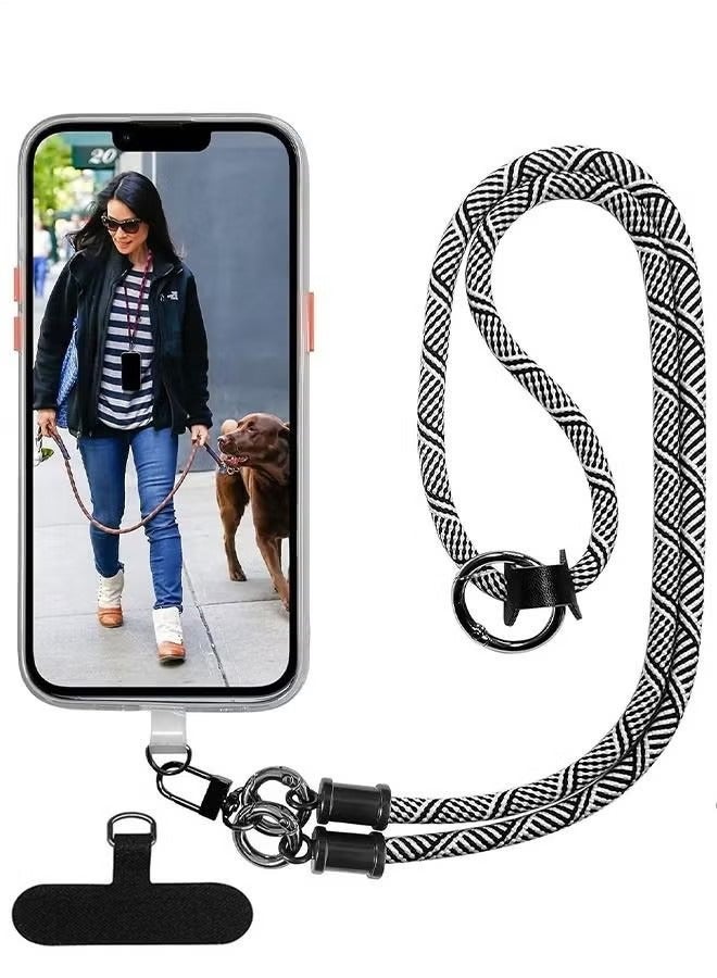 Universal Crossbody Cell Phone Lanyard Crossbody Rope Around the Neck Wrist Strap, Adjustable Soft Nylon Shoulder Phone Strap for Most Smartphone Case Headset Keychain Offices ID - Black/White  - Image 1
