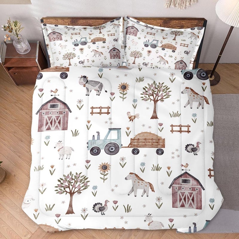 WeCozy Twin Size Comforter Set with Pillowcase, Farm Animal Tractor House Tree Soft 2 Pcs Bedding for Kids and Adults Bedroom Bed Decor - Image 2