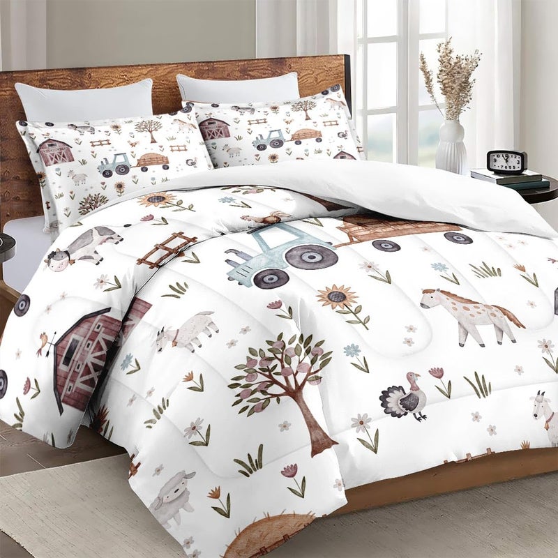WeCozy Twin Size Comforter Set with Pillowcase, Farm Animal Tractor House Tree Soft 2 Pcs Bedding for Kids and Adults Bedroom Bed Decor - Image 3