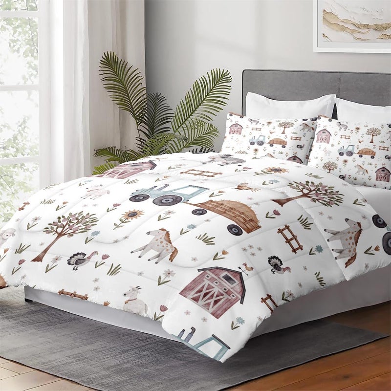 WeCozy Twin Size Comforter Set with Pillowcase, Farm Animal Tractor House Tree Soft 2 Pcs Bedding for Kids and Adults Bedroom Bed Decor - Image 4