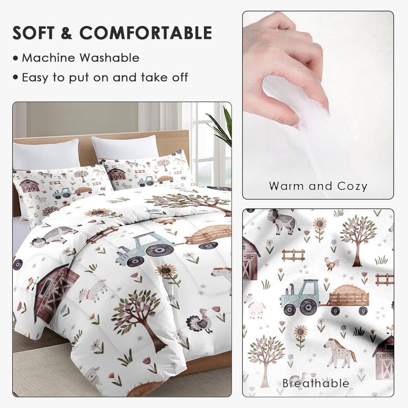 WeCozy Twin Size Comforter Set with Pillowcase, Farm Animal Tractor House Tree Soft 2 Pcs Bedding for Kids and Adults Bedroom Bed Decor - Image 5