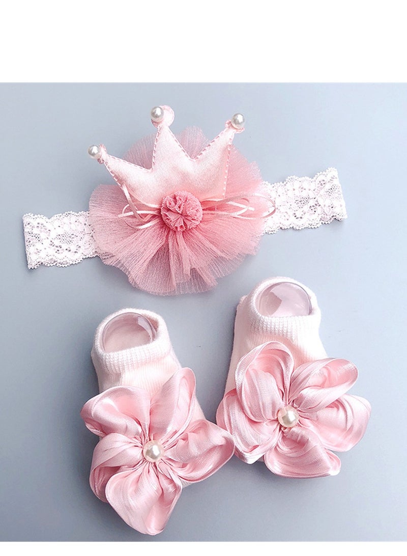 Loquat 3PCS Baby Headband Sock Gift Box Set Full Moon 100th Birthday Gift Pink