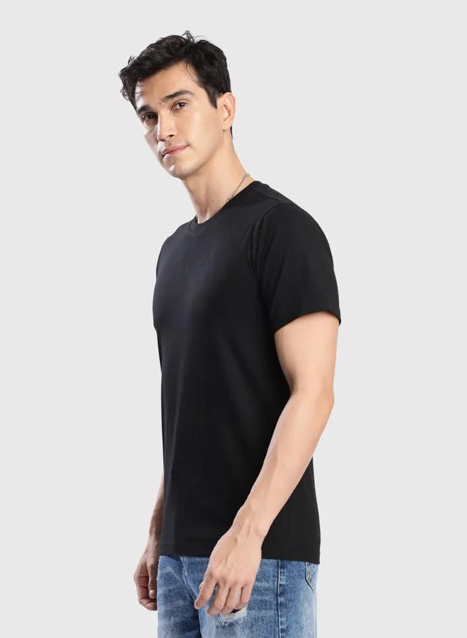 Styli Men Black Solid Regular Fit T-Shirt By Bene Kleed