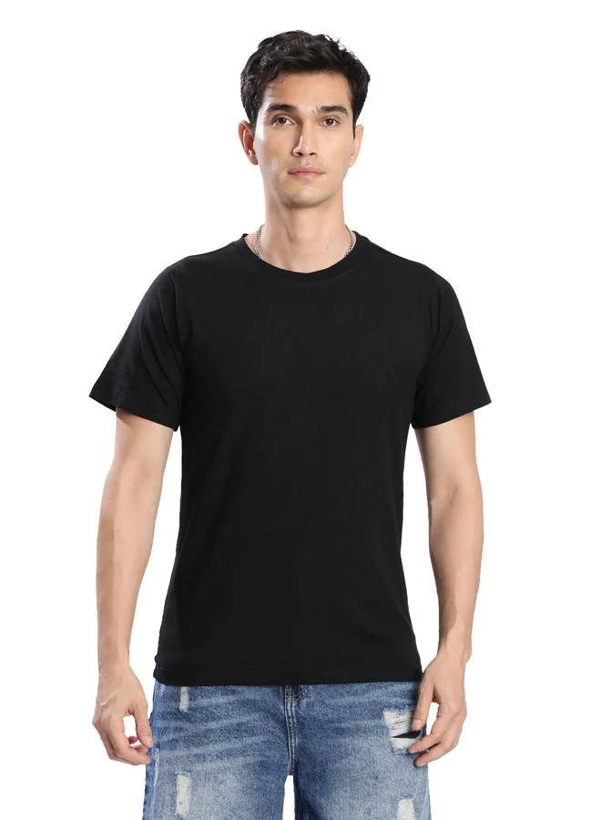 Take Two Men Black Solid Regular Fit T-Shirt