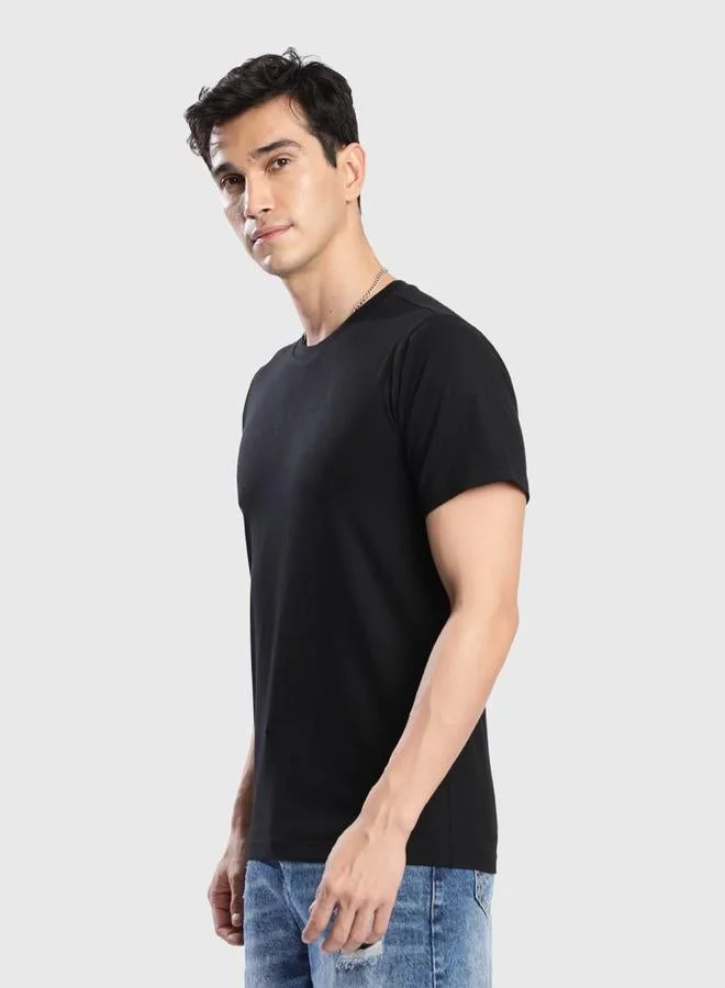 Take Two Men Black Solid Regular Fit T-Shirt