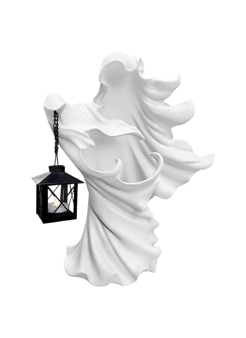 KASTWAVE Messenger with Lantern, Witch Ghoul Lamp, Witch Resin Sculpture Decoration Ghost Statue Decoration, Garden Decoration, Gift Props, White  - Image 1