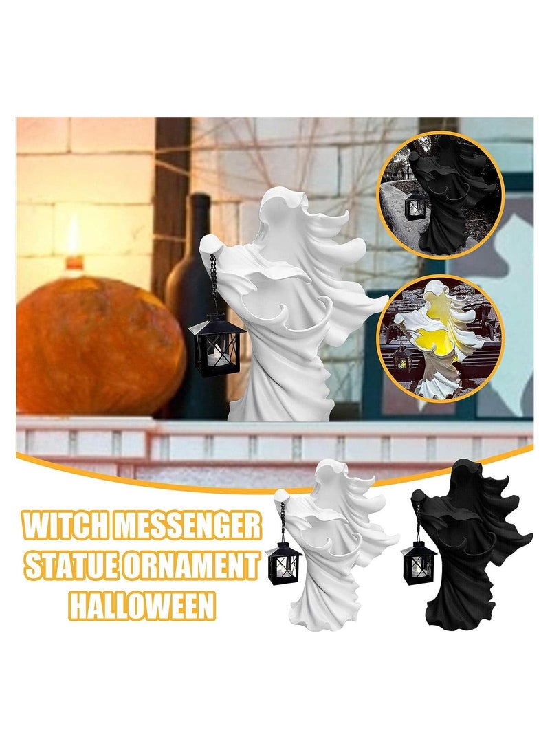 Messenger with Lantern, Witch Ghoul Lamp, Witch Resin Sculpture Decoration Ghost Statue Decoration, Garden Decoration, Gift Props, White
