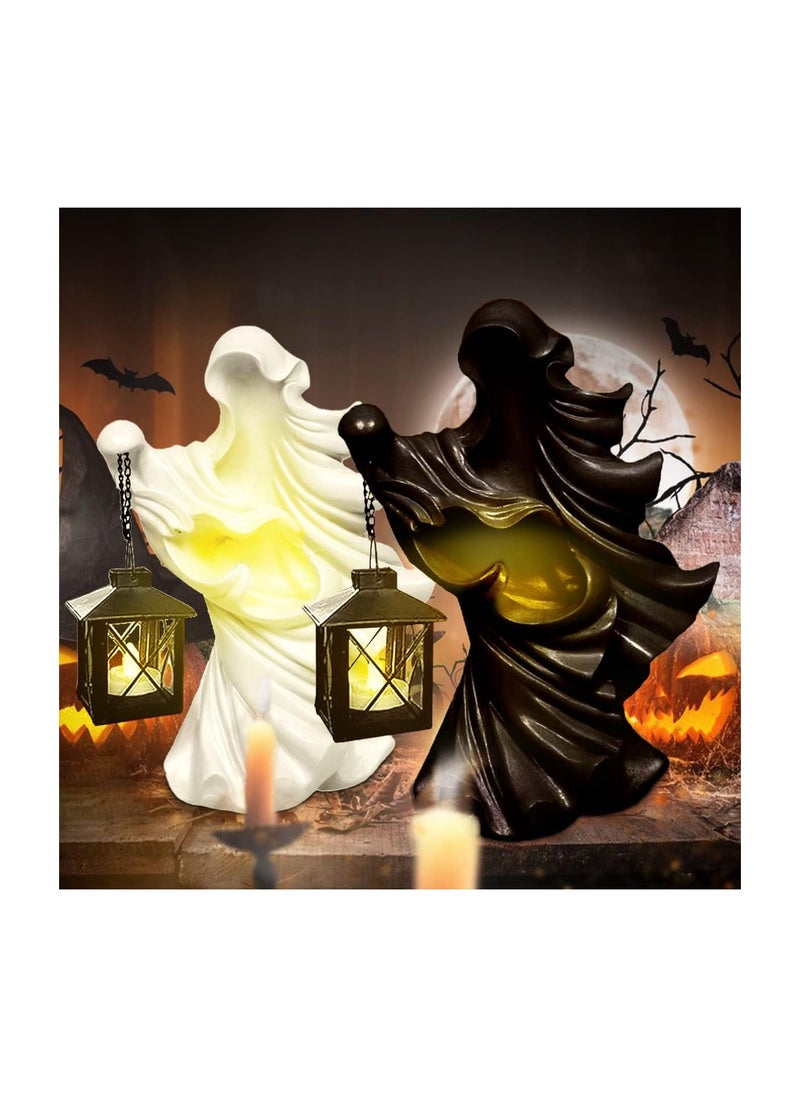 KASTWAVE Messenger with Lantern, Witch Ghoul Lamp, Witch Resin Sculpture Decoration Ghost Statue Decoration, Garden Decoration, Gift Props, White  - Image 3