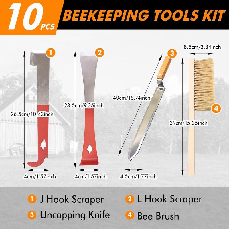 BeeCastle 9 Pcs Beekeeping Tools Kit with Organizer Tote for Beekeepers, Necessary Beekeeping Supplies Bee Keeping Starter Kit Includes Bee Smoker Kit and Beehive Tools - Image 3