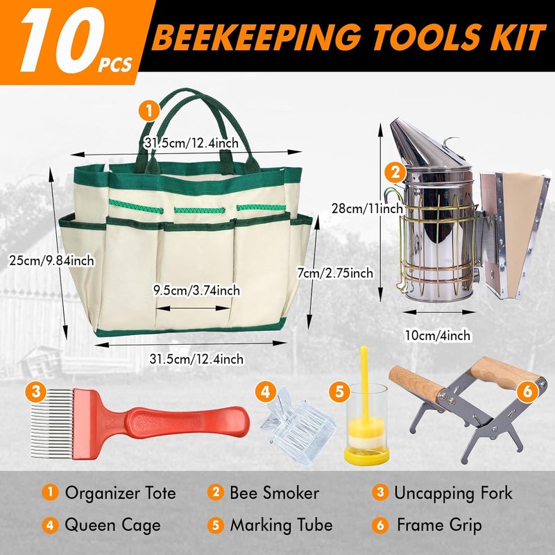 BeeCastle 9 Pcs Beekeeping Tools Kit with Organizer Tote for Beekeepers, Necessary Beekeeping Supplies Bee Keeping Starter Kit Includes Bee Smoker Kit and Beehive Tools - Image 2