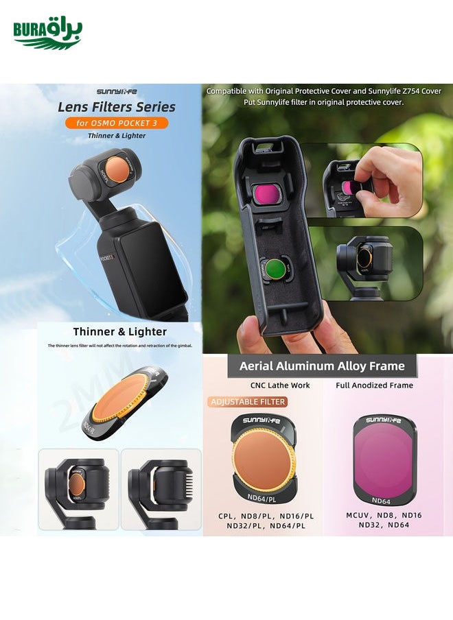 BURAQ - For DJI Osmo Pocket 3 Sunnylife Camera Lens Magnetic Metal Filter, No Impact On Gimbal Reset, Filter:MCUV - Image 1