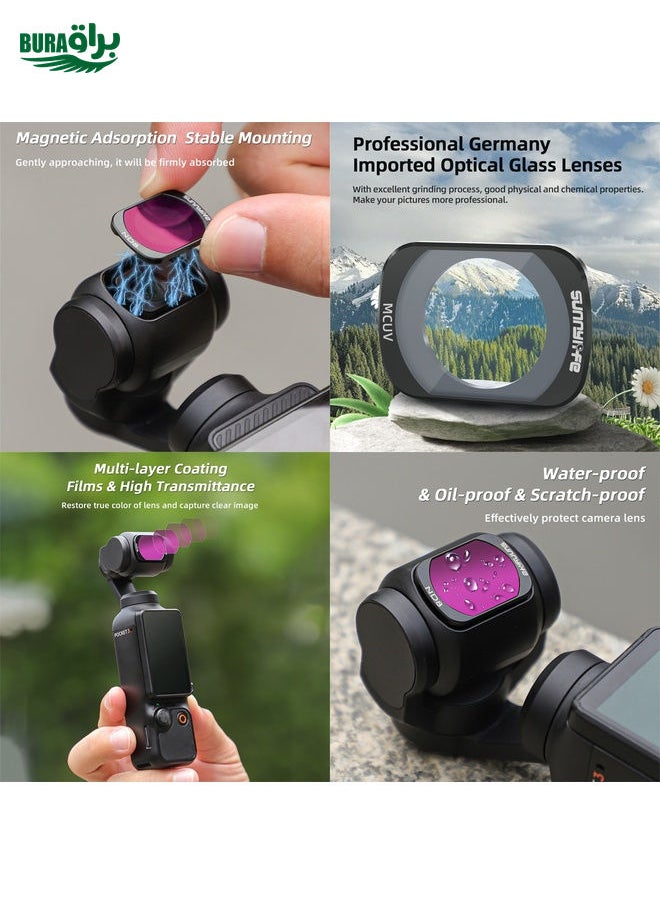 BURAQ - For DJI Osmo Pocket 3 Sunnylife Camera Lens Magnetic Metal Filter, No Impact On Gimbal Reset, Filter:MCUV - Image 1