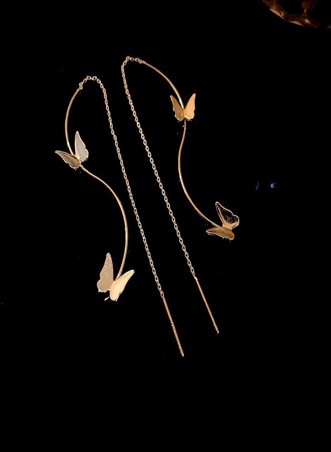 الريجالو أقراط El Regalo Butterfly Threader - أقراط فراشة طويلة بشرابة من خيط الإبرة للفتيات والسيدات (ذهبي) - Image 3