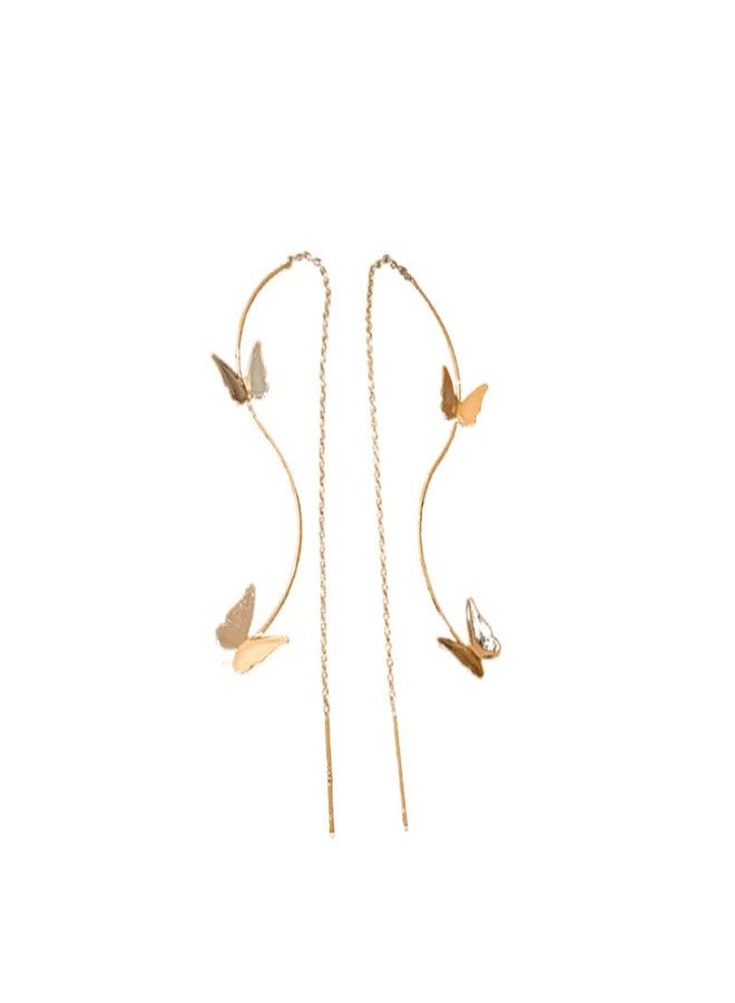 الريجالو أقراط El Regalo Butterfly Threader - أقراط فراشة طويلة بشرابة من خيط الإبرة للفتيات والسيدات (ذهبي) - Image 1