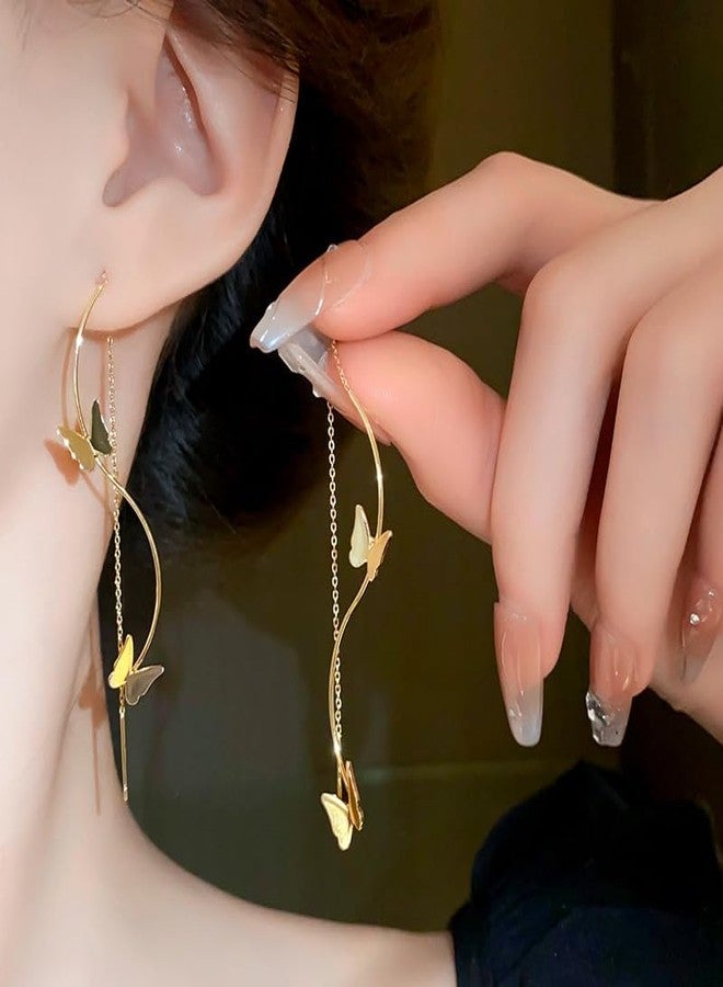الريجالو أقراط El Regalo Butterfly Threader - أقراط فراشة طويلة بشرابة من خيط الإبرة للفتيات والسيدات (ذهبي) - Image 2