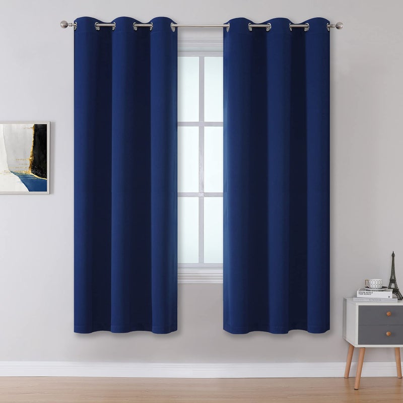 DUALIFE Navy Blue Blackout Curtains 2 Panels Set Grommet Thermal Insulated Long Curtains  Drapes 2 Burg for Bedroom Soft Smooth Heavy Fabric Curtains for Boys Kids Room 42 x 63 Inch