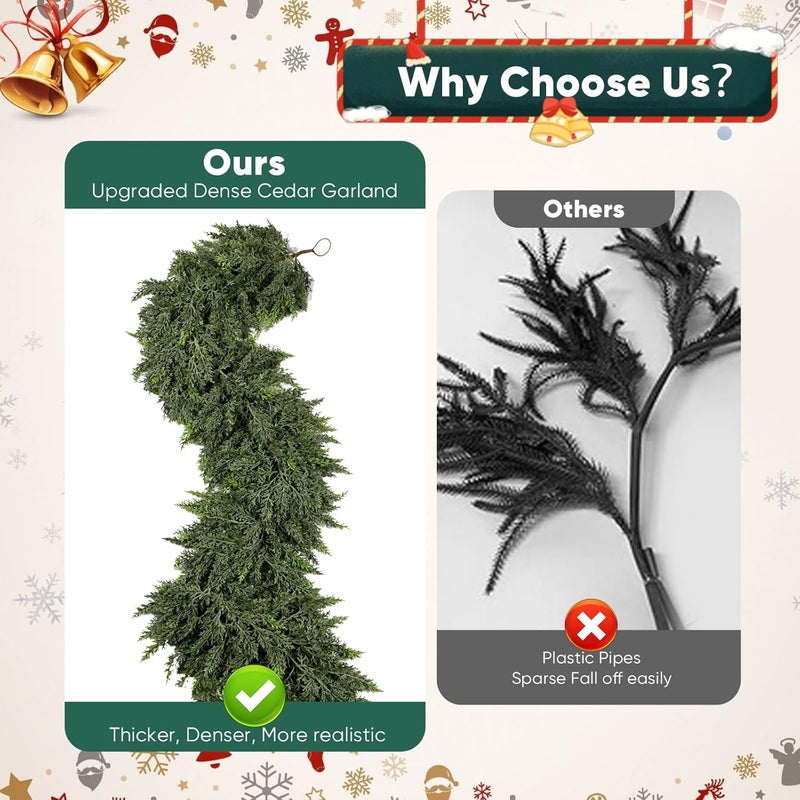 FAJUNZH 6FT Thick Christmas Garlands with 168 Cedar Branches, Real Touch Green Cedar Garland for Christmas Decorations, Artificial Greenery Garland for Table, Mantle, Wall, Indoor, Outdoor Holiday Decor - Image 3