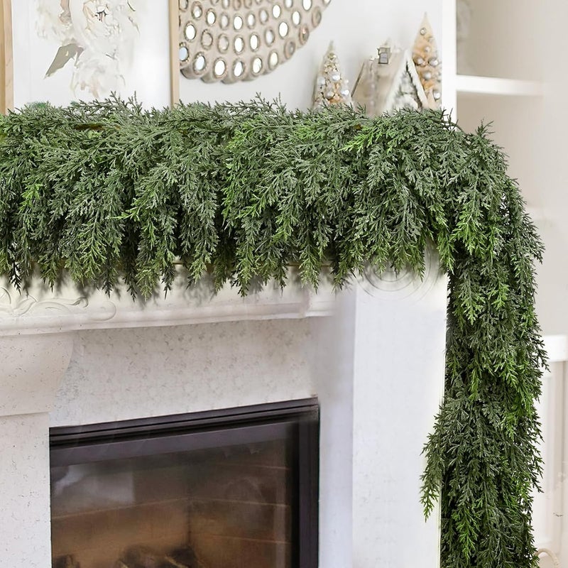 FAJUNZH 6FT Thick Christmas Garlands with 168 Cedar Branches, Real Touch Green Cedar Garland for Christmas Decorations, Artificial Greenery Garland for Table, Mantle, Wall, Indoor, Outdoor Holiday Decor - Image 1