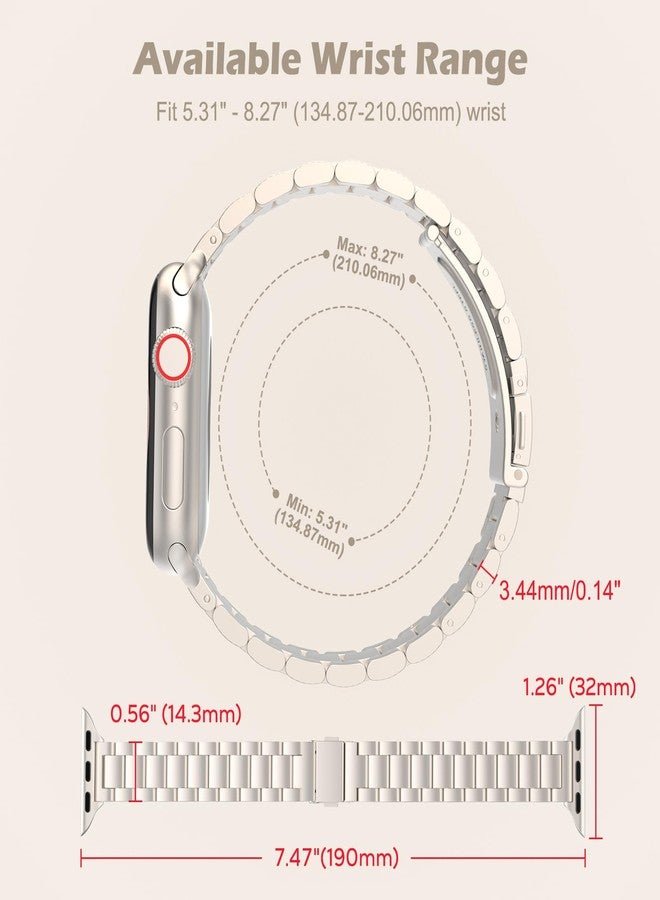 MoKo Slim Metal Band Compatible with Apple Watch Series 11/10 42mm, 9/8/7 41mm, SE3/SE2/SE/6/5/4 40mm, 3/2/1 38mm, Stainless Steel Thin Band Replacement Strap iWatch Wristband for Women, Starlight - Image 5