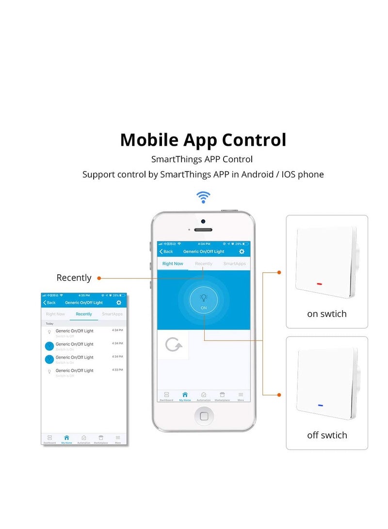 مفتاح إضاءة حائط ذكي من  WiFi مع زر ضغط كبير، متوافق مع Ale-xa وGo-ogle Home، IFTTT، جهاز التحكم عن بعد APP، وظيفة التوقيت، التحكم الصوتي (يحتاج إلى سلك محايد، أبيض، عصابة واحدة) - Image 3