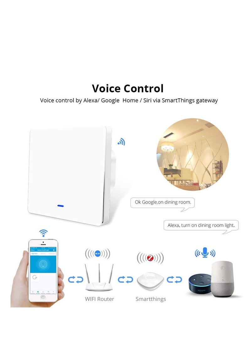 مفتاح إضاءة حائط ذكي من  WiFi مع زر ضغط كبير، متوافق مع Ale-xa وGo-ogle Home، IFTTT، جهاز التحكم عن بعد APP، وظيفة التوقيت، التحكم الصوتي (يحتاج إلى سلك محايد، أبيض، عصابة واحدة) - Image 2