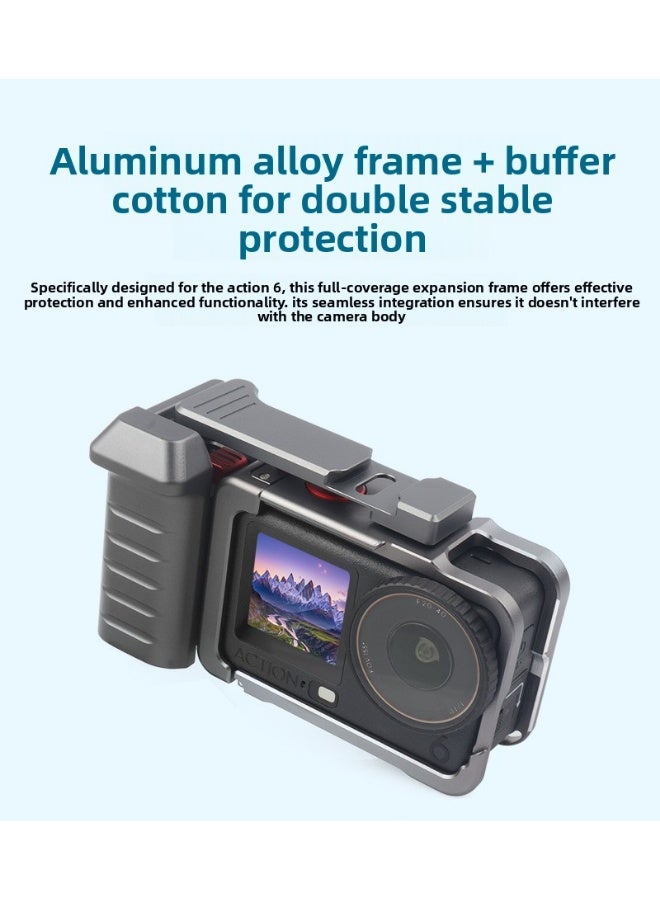 For DJI Action 6 Aluminum Alloy Street Shooting Handle Kit, Quick-Release & Magnetic Compatible, Cold Shoe Mount, Lightweight Protective Frame - Image 3