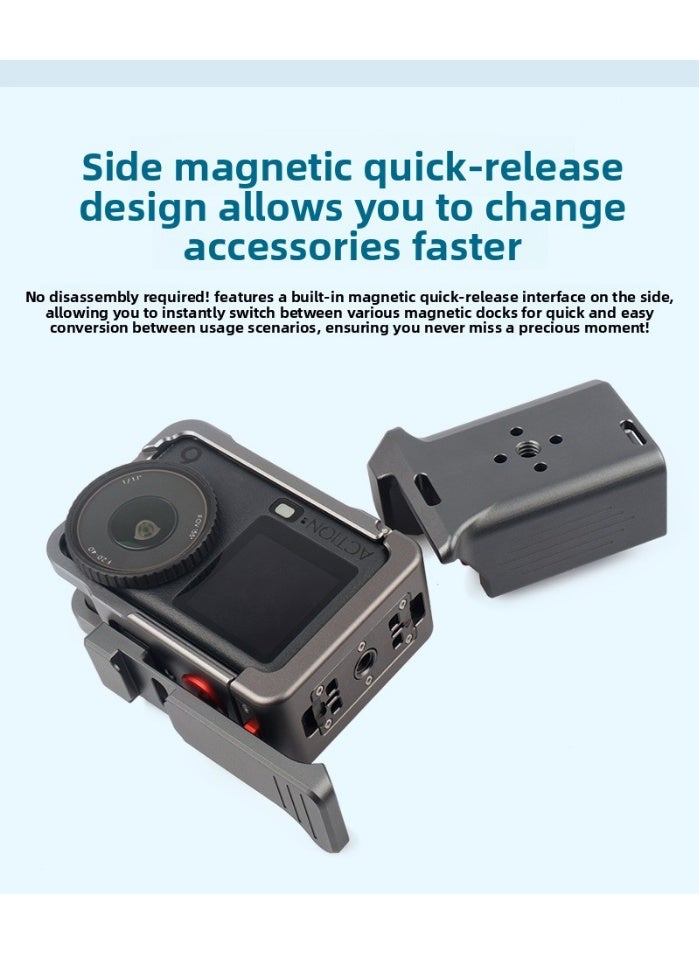 For DJI Action 6 Aluminum Alloy Street Shooting Handle Kit, Quick-Release & Magnetic Compatible, Cold Shoe Mount, Lightweight Protective Frame - Image 2