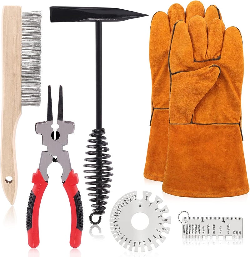 Swpeet Repeated use trusted quality 7Pcs 10 Inch Scratch Wire Brush Welding Hammers Slag Removal Tool with Metal Sheet Thickness Gauges, 8 Inch Welding Plier and 10 Inch Welding Chipping Hammer with Steel Coil Spring Handle Wear resistant - Image 1