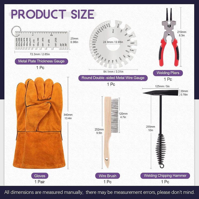 Swpeet Repeated use trusted quality 7Pcs 10 Inch Scratch Wire Brush Welding Hammers Slag Removal Tool with Metal Sheet Thickness Gauges, 8 Inch Welding Plier and 10 Inch Welding Chipping Hammer with Steel Coil Spring Handle Wear resistant - Image 2