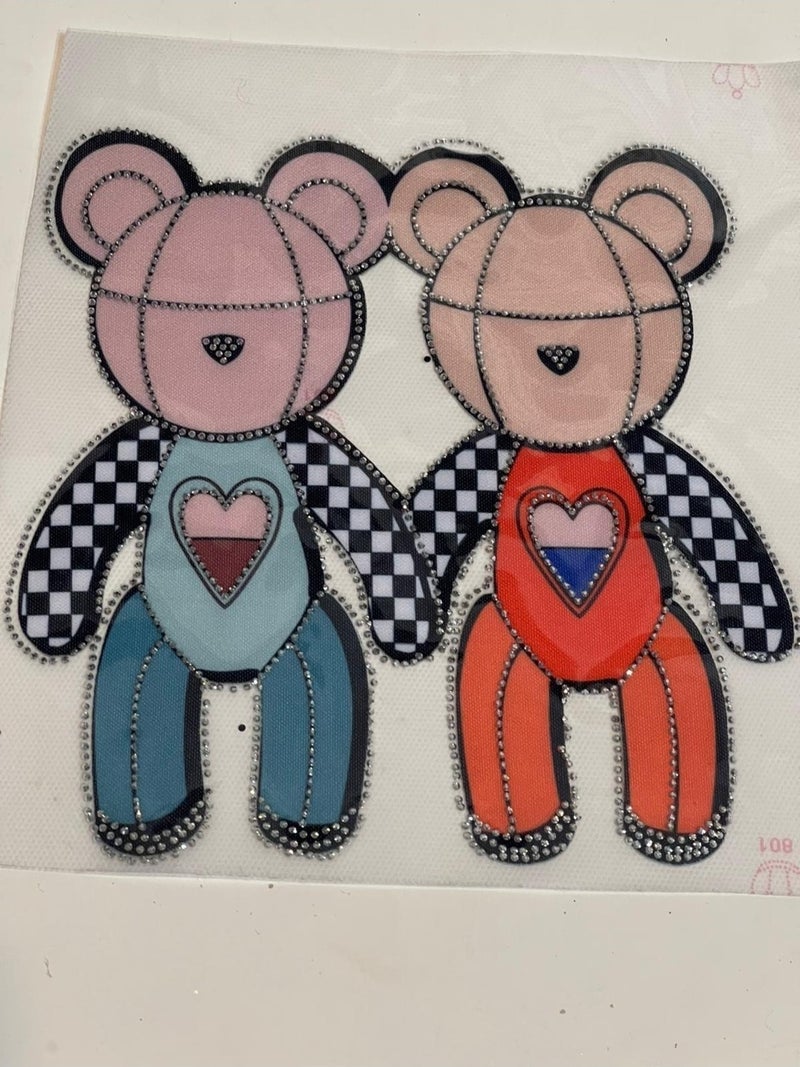 Gönülden Tasarım Heartfelt Design 19 x 19 cm Double Bear Stone Applique Patch Badge Accessory - Image 1