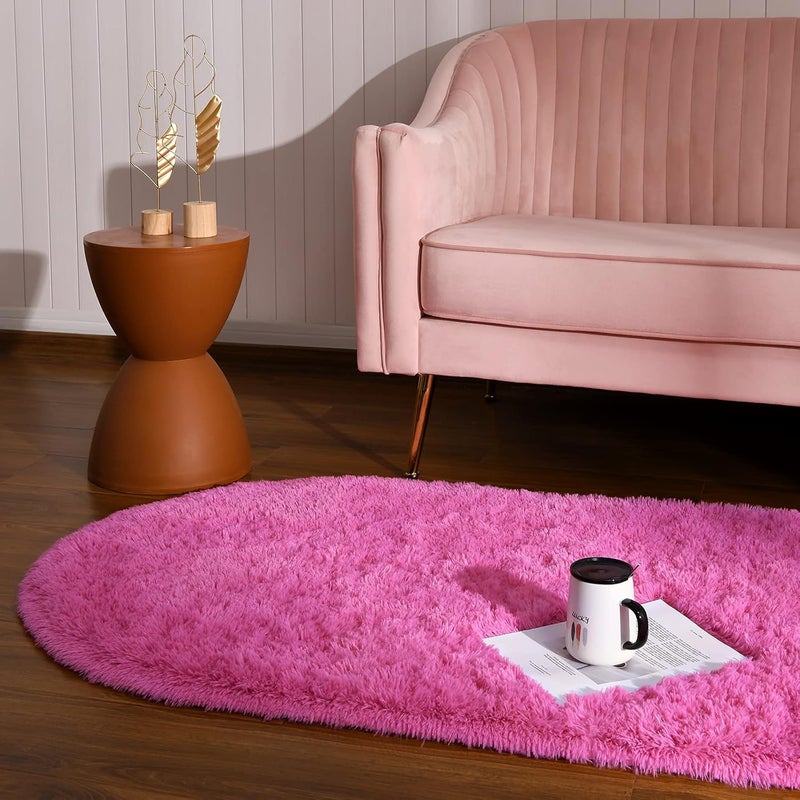 Softlife Fluffy Rugs for Bedroom, Shag Cute Area Rug for Girls/Boys and Kids Baby Room Home Decor, 2.6 x 5.3 Feet Oval Indoor Carpet for Nursery Dorm Living Room, Hot Pink - Image 5