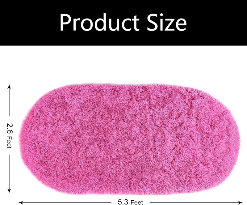 Softlife Fluffy Rugs for Bedroom, Shag Cute Area Rug for Girls/Boys and Kids Baby Room Home Decor, 2.6 x 5.3 Feet Oval Indoor Carpet for Nursery Dorm Living Room, Hot Pink - Image 2