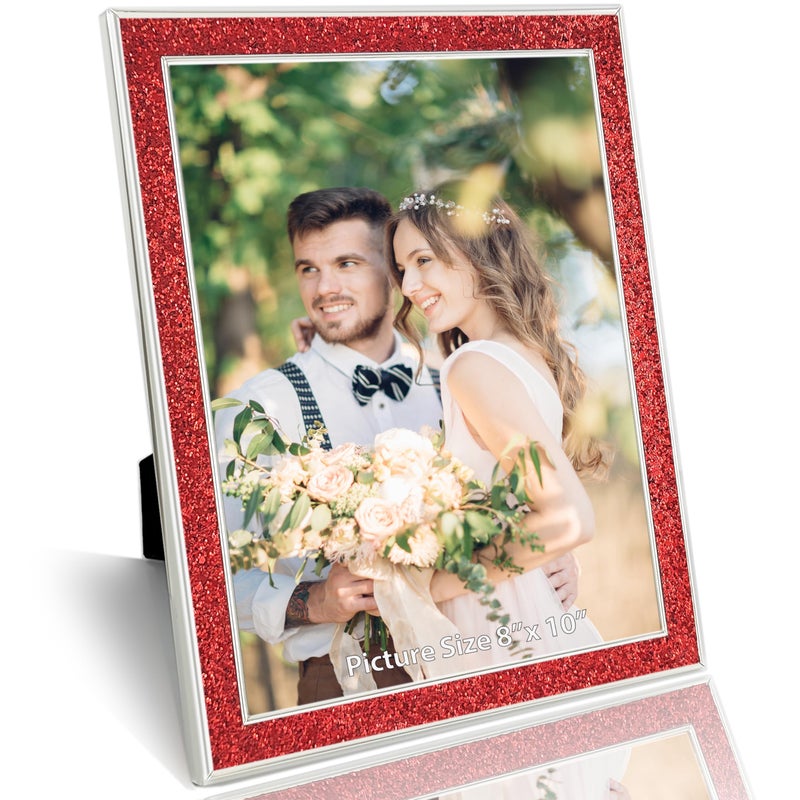 HIKWADERY 8x10 Picture Frame Glitter  Red Bling 8 by 10 Photo Frames with HD Real Glass  for Wall or Tabletop Display  Christmas Gifts Decorations(8 x 10  Red) - Image 1