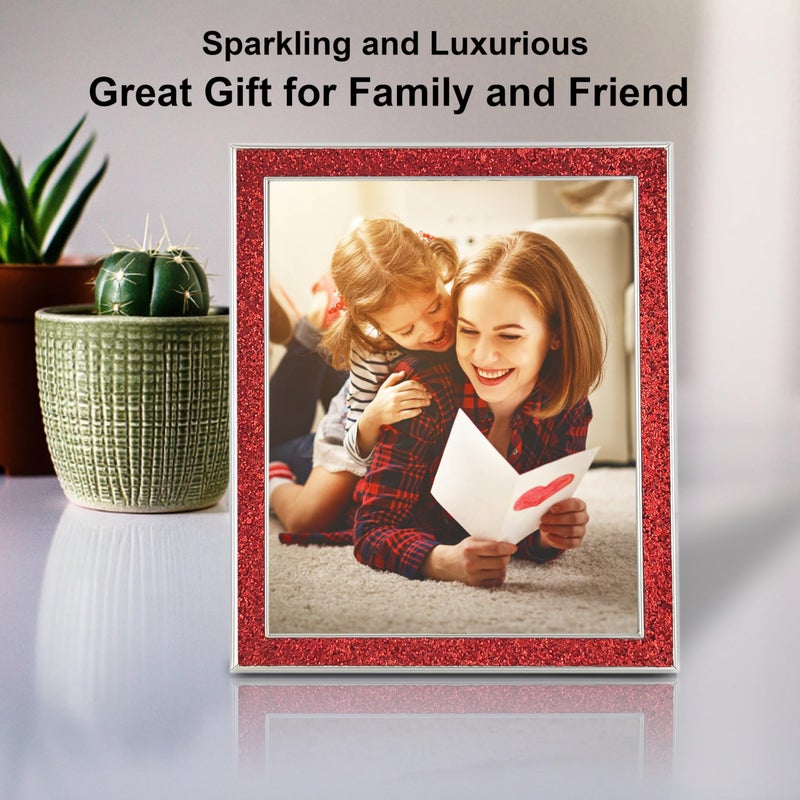HIKWADERY 8x10 Picture Frame Glitter  Red Bling 8 by 10 Photo Frames with HD Real Glass  for Wall or Tabletop Display  Christmas Gifts Decorations(8 x 10  Red) - Image 2