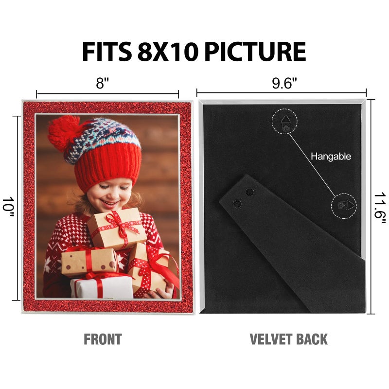 HIKWADERY 8x10 Picture Frame Glitter  Red Bling 8 by 10 Photo Frames with HD Real Glass  for Wall or Tabletop Display  Christmas Gifts Decorations(8 x 10  Red) - Image 5