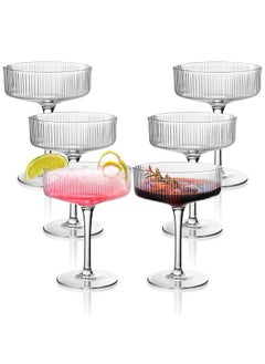 montex Montex 6 Pcs Ribbed Coupe Glasses, 10 oz Martini Glasses, Classic Vintage Cocktail Galssware, Pefect for Cocktail, Champagne and Gift  - Image 1