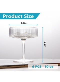 montex Montex 6 Pcs Ribbed Coupe Glasses, 10 oz Martini Glasses, Classic Vintage Cocktail Galssware, Pefect for Cocktail, Champagne and Gift  - Image 3