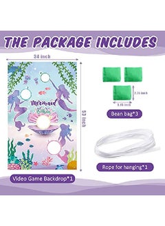 Tatuo Mermaid Toss Games With 3 Bean Bags Blue Ocean Birthday Bean Bag Games Set Boys Girls Mermaid Backdrop Birthday Party Toss Games Banner Under Sea World Theme Photo Background For Outdoor Yard Game  - Image 2