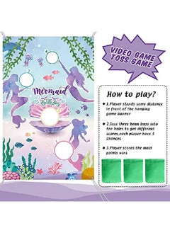 Tatuo Mermaid Toss Games With 3 Bean Bags Blue Ocean Birthday Bean Bag Games Set Boys Girls Mermaid Backdrop Birthday Party Toss Games Banner Under Sea World Theme Photo Background For Outdoor Yard Game  - Image 4