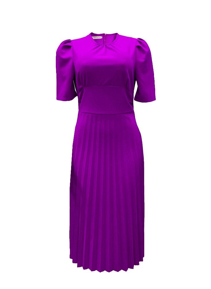 Loquat Women's Large Short Sleeve Pleated Solid Color Dress Purple 