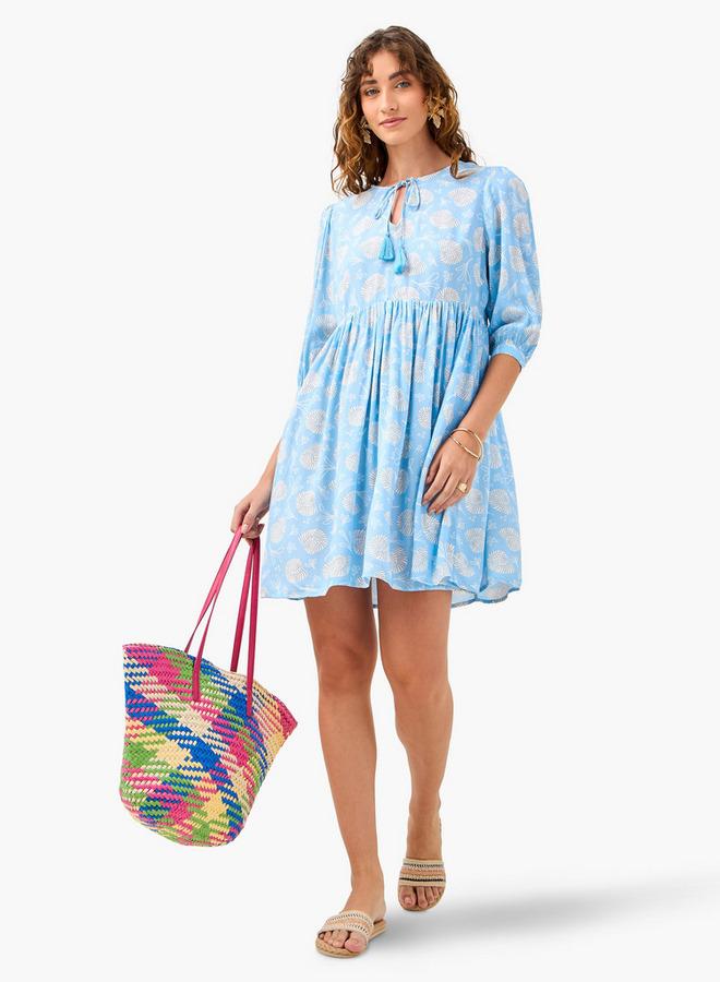 سبلاش فيڤ فستان غطاء مطبوع بربطة عنق وأكمام 3/4 - Image 2