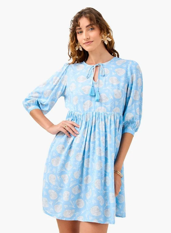 سبلاش فيڤ فستان غطاء مطبوع بربطة عنق وأكمام 3/4