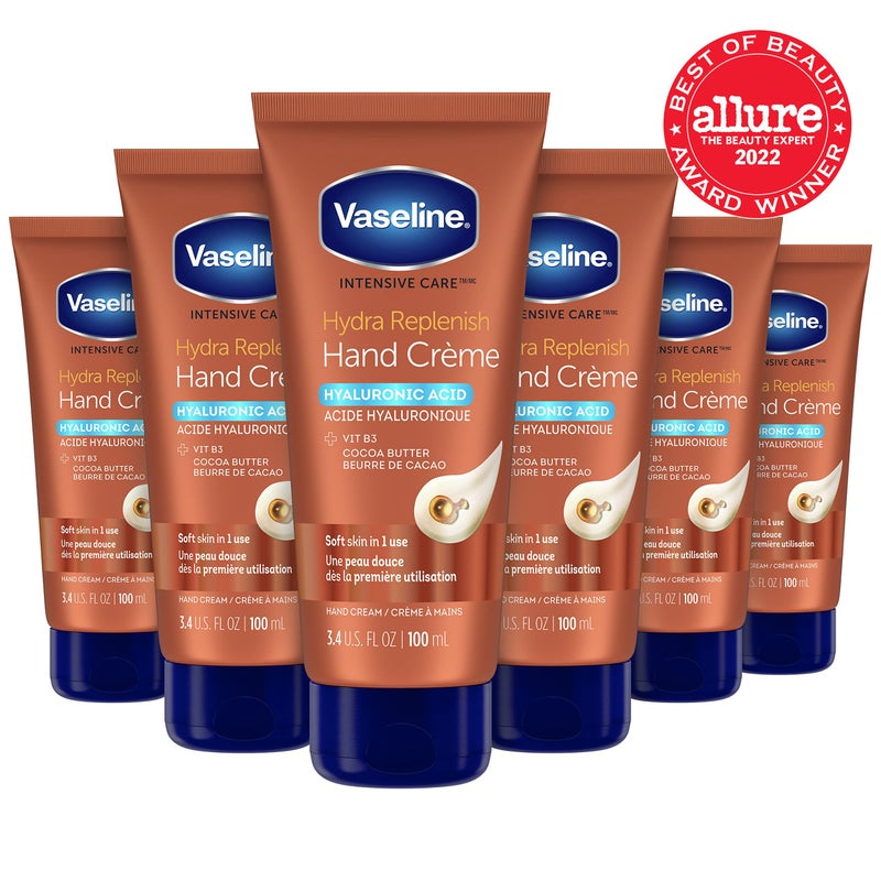 Vaseline Intensive Care Hand CrÃ¨me Moisturizer for Dry Hands Hydra Replenish Made with hyaluronic acid, vitamin B3, and cocoa butter 3.4 oz 6 Count - Image 2
