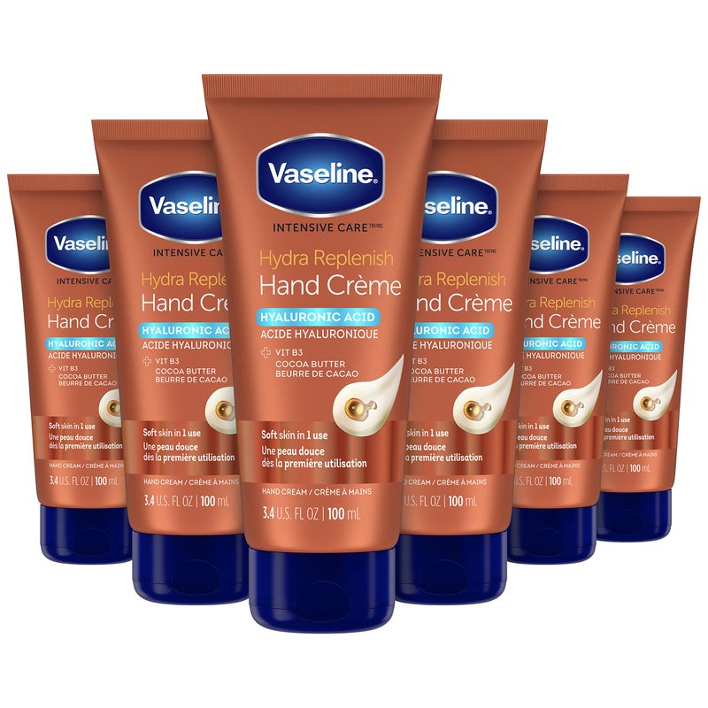 Vaseline Intensive Care Hand CrÃ¨me Moisturizer for Dry Hands Hydra Replenish Made with hyaluronic acid, vitamin B3, and cocoa butter 3.4 oz 6 Count - Image 1
