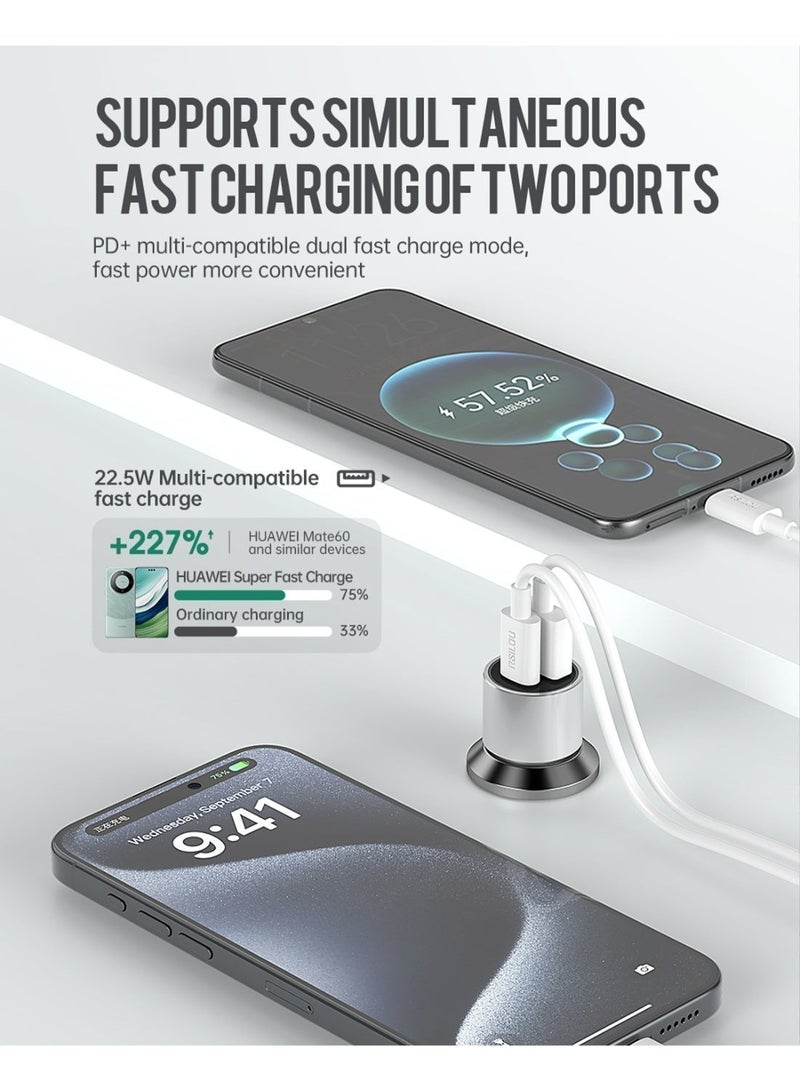 RSILOU-R4518 30W Dual-Port Car Charger – USB-A & Type-C Fast Charging for iPhone, Samsung, Huawei, Xiaomi, Oppo & All PD/QC Devices - Image 5